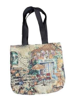 Vintage Elaine of California Tapestry Tote French Bistro Mougins & La Mirabelle